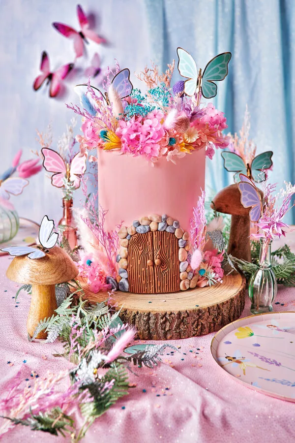 Fairy cake with dried flowers