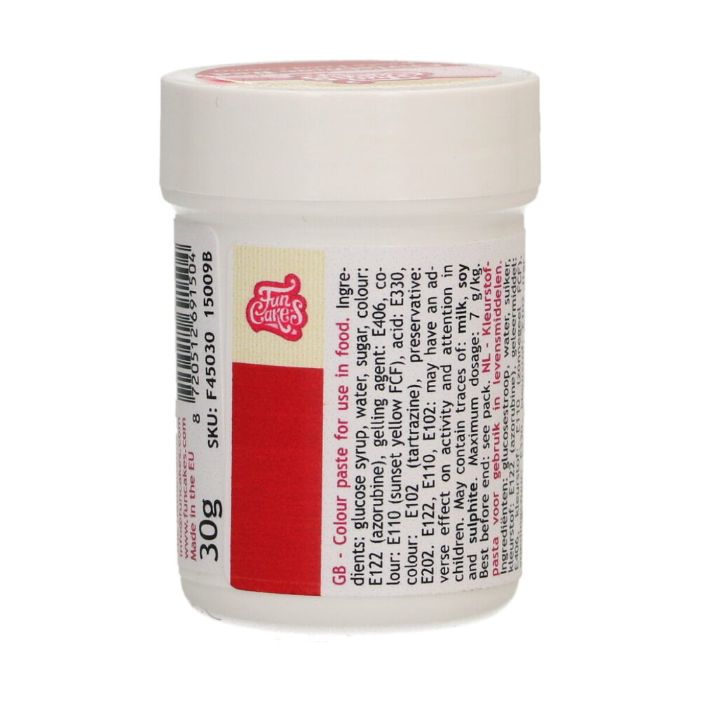 F45030 FunCakes Food Paste Christmas Red Food Colour Paste Kerstrood