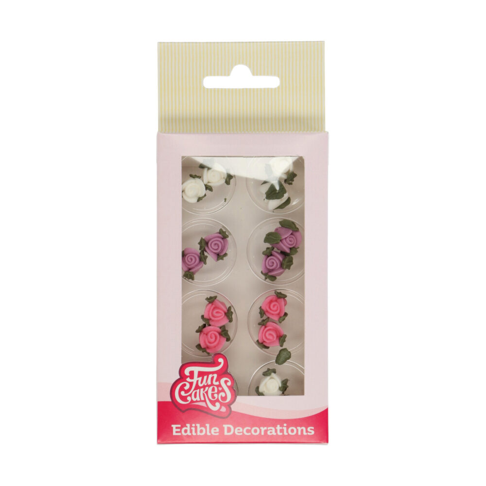 F50165 FunCakes Edible Decorations Roses Leafs Sugar Decorations Roses with Leafs