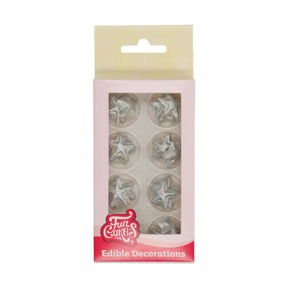 F50310 FunCakes Edible Decorations Stars Silver Sugar Paste Decorations Stars Silver