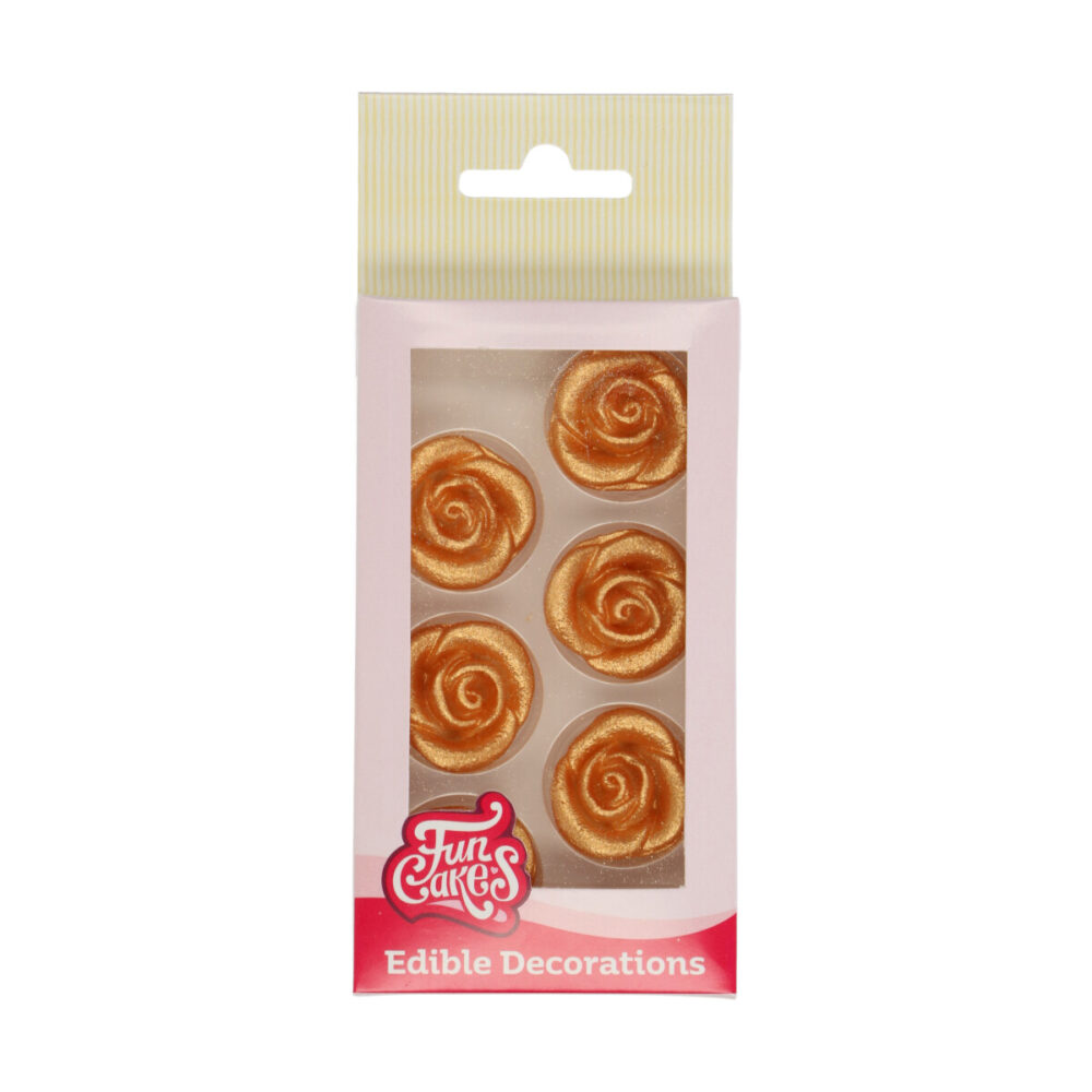 F50440 FunCakes Edible Decorations Roses Gold Marsepein Decoratie Rozen Goud
