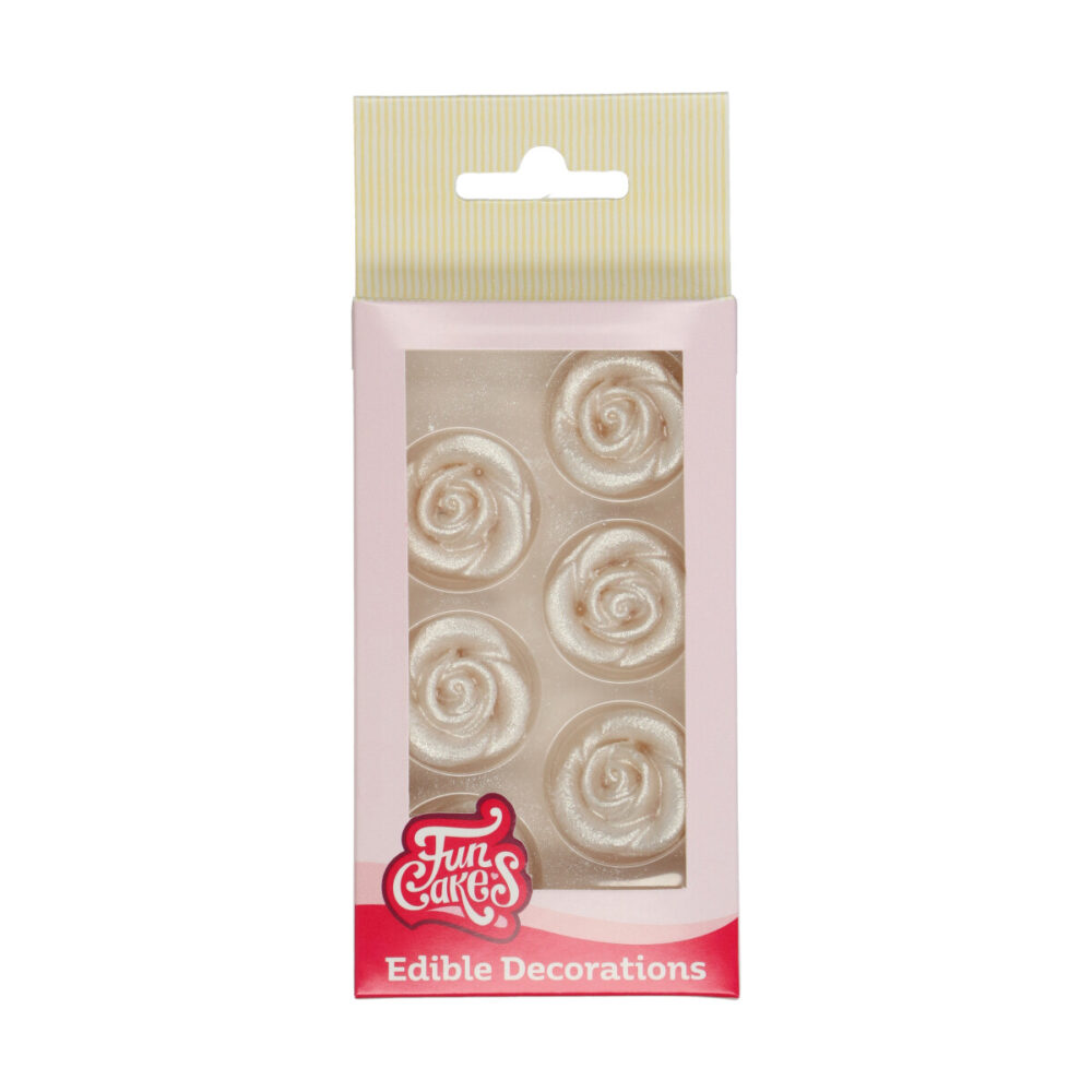 F50445 FunCakes Edible Decorations Roses Silver Marsepein Decoratie Rozen Zilver