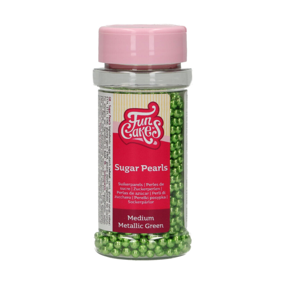 F51660 FunCakes Sugar Pearls Medium Metallic Green 80g Suikerparels Medium Metallic Groen