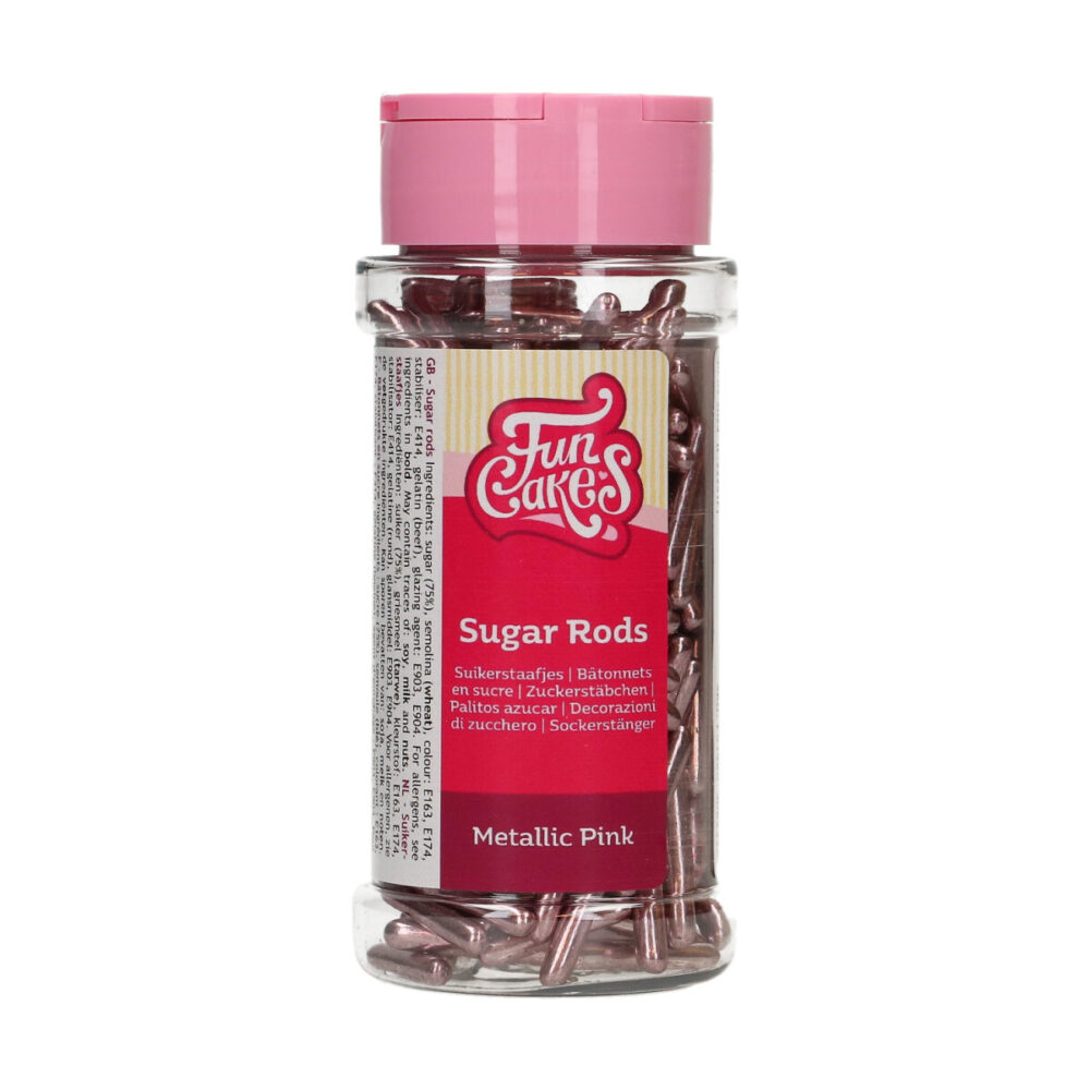 F51980 FunCakes Sugar Rods Metallic Pink Metallic Sugar Rods XL Roze
