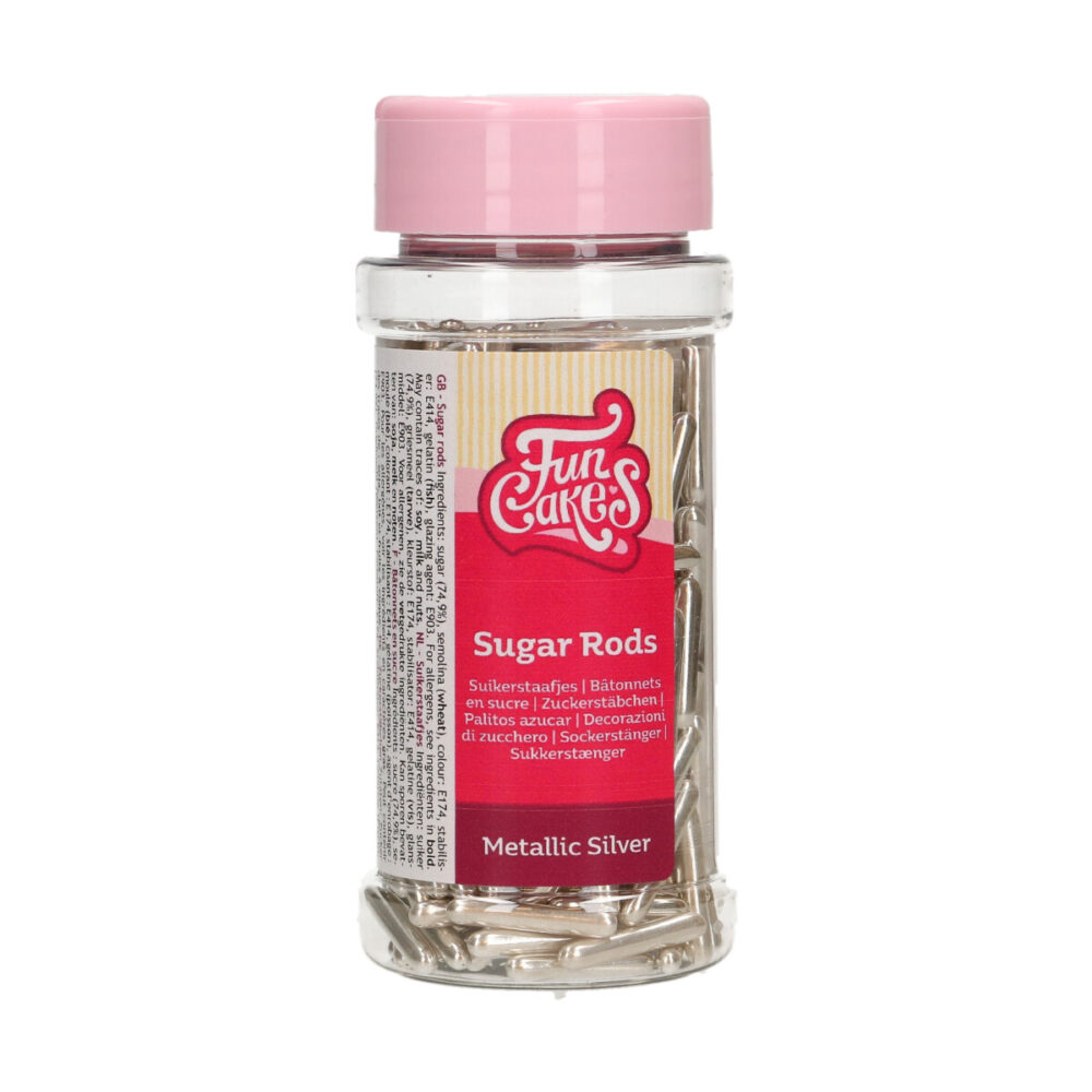F52585 FunCakes Metallic Sugar Rods Silver Metallic Sugar Rods XL Zilver