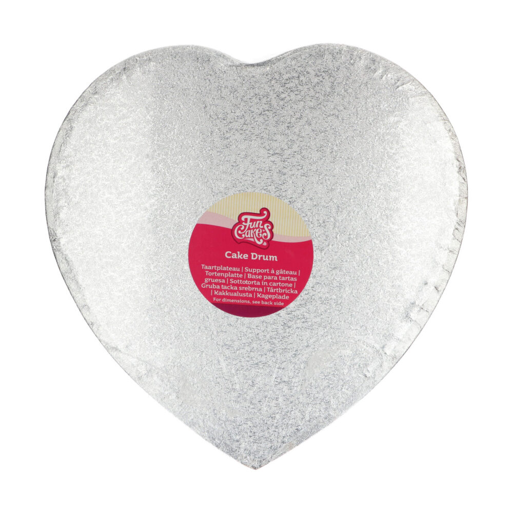 F80755 FunCakes Cake Drum Heart 33cm Silver Cake Drum Hart Zilver