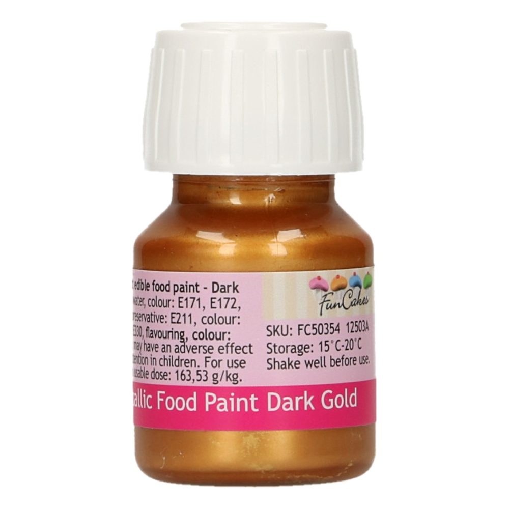 FC50354 FunCakes FunColours Metallic Food Paint Dark Gold 2 FunCakes Metallic Food Paint Dark Gold