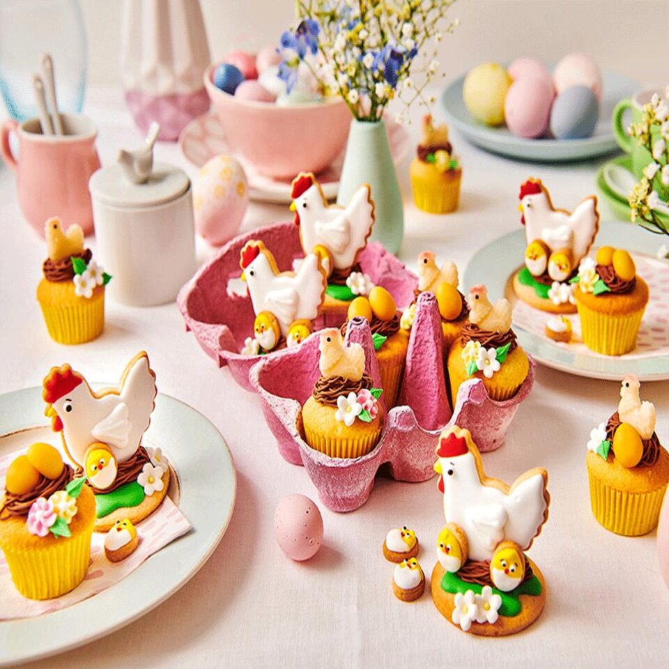 Mini chicken and egg cupcakes