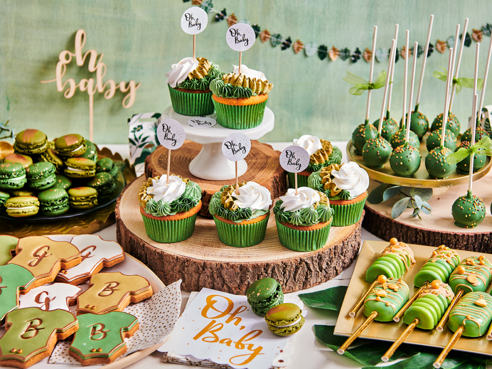 sessie bod Mysterieus Botanical babyshower cupcakes - FunCakes