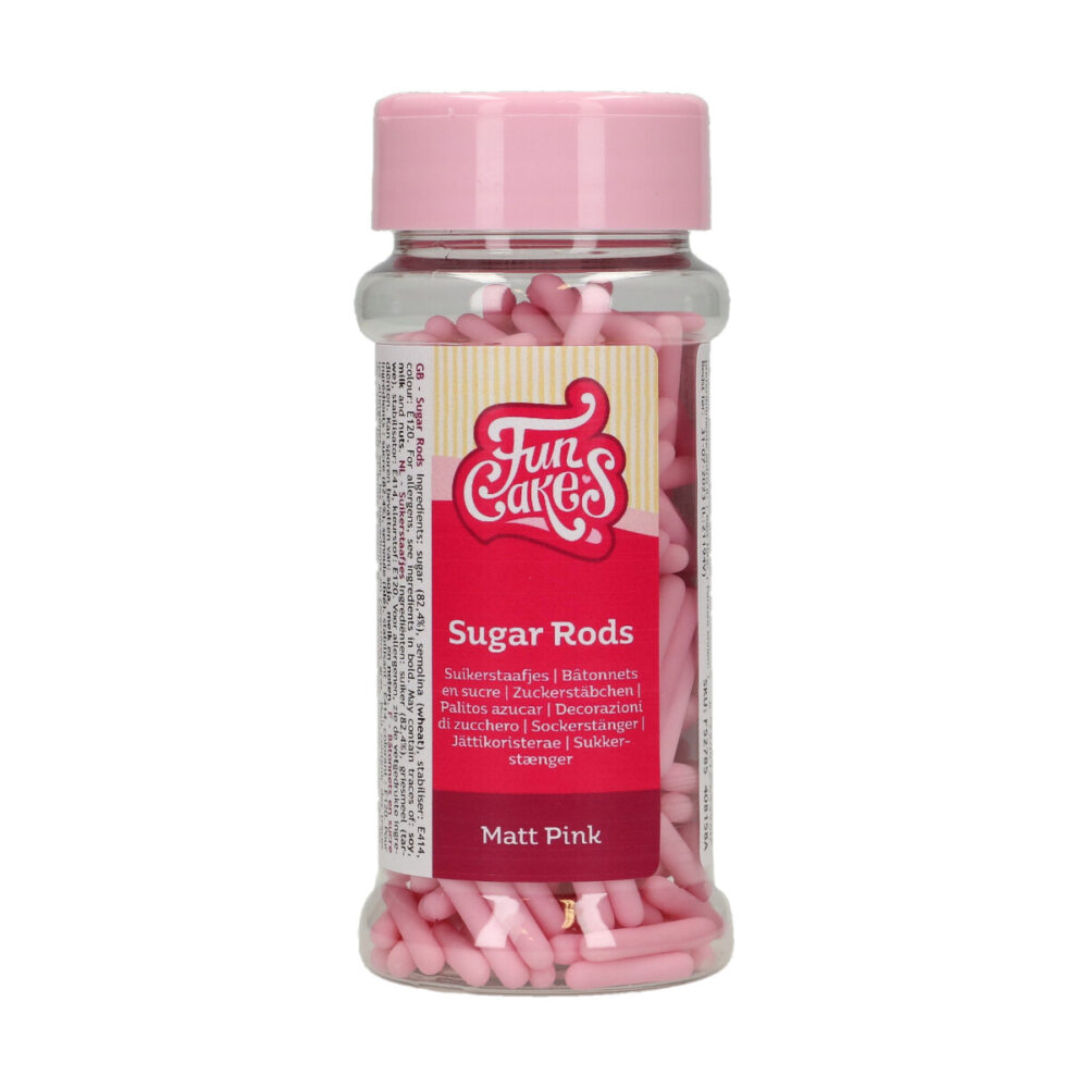 F52785 FunCakes Matt Sugar Rods XL Pink 70g Matt Sugar Rods XL Pink