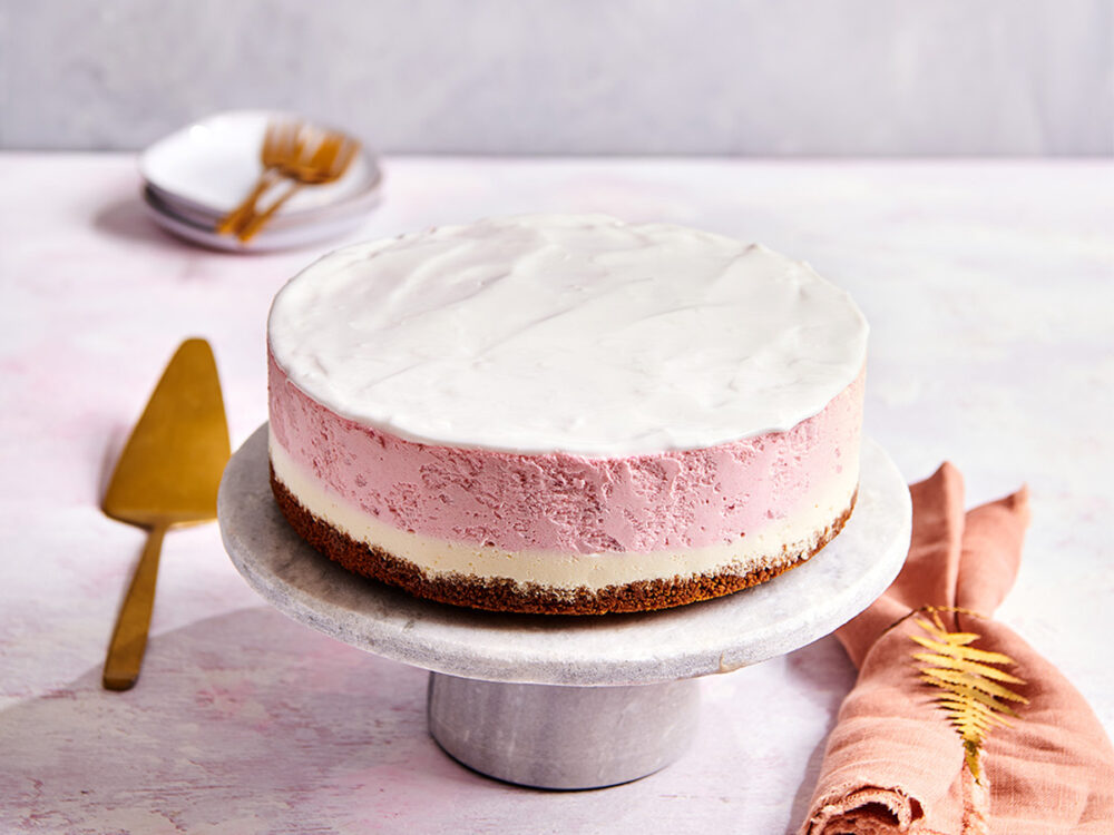 Forest Fruit Bavarois Cake With White Glaze Topping Forest fruit bavarois cake with white glaze topping