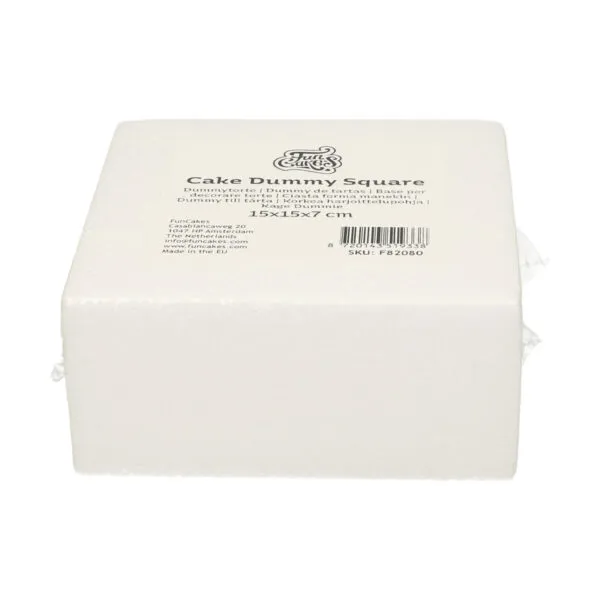 Faux Gâteau Carré FunCakes - Support Polystyrène 15x15 Cm, Hauteur 7 Cm Pour Entraînement Décoration