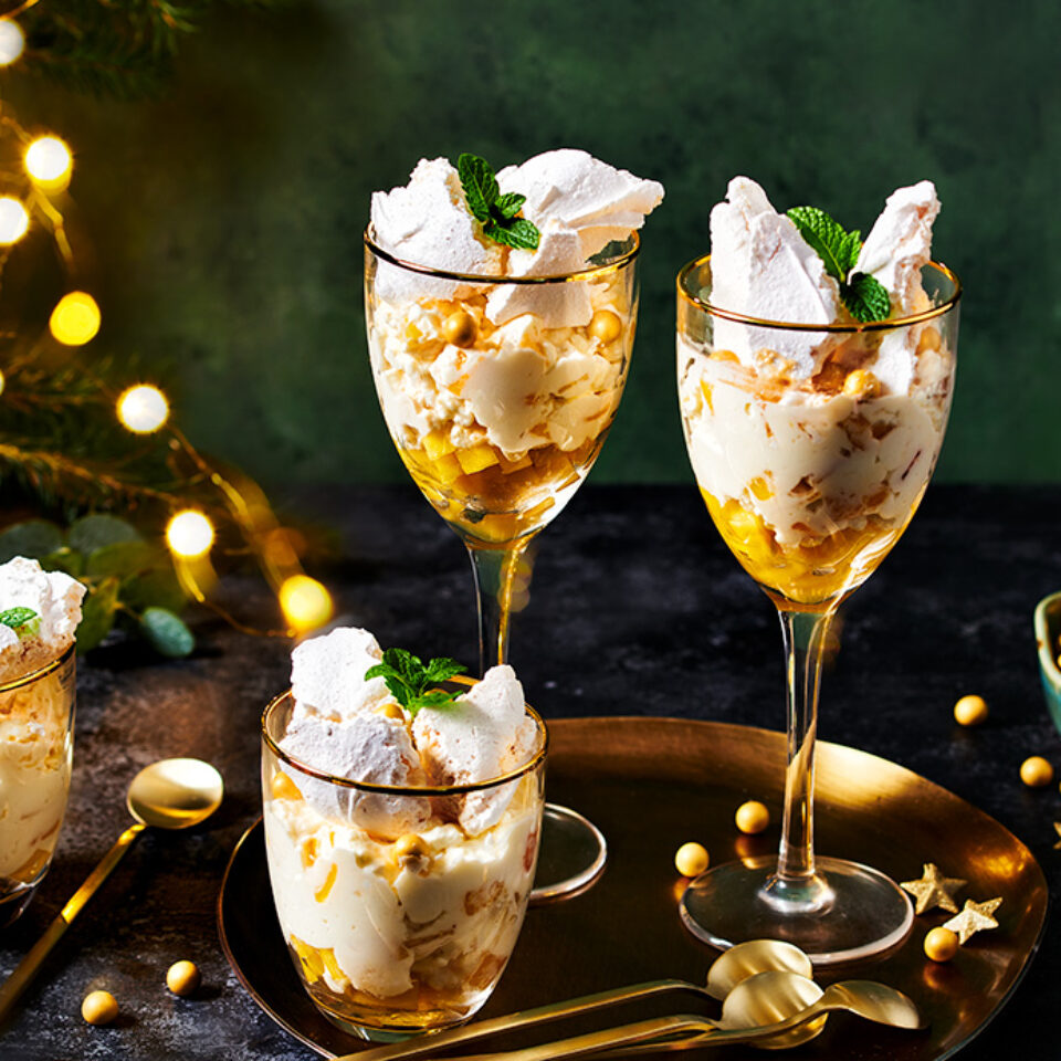 Festive Eton Mess with yellow fruit
