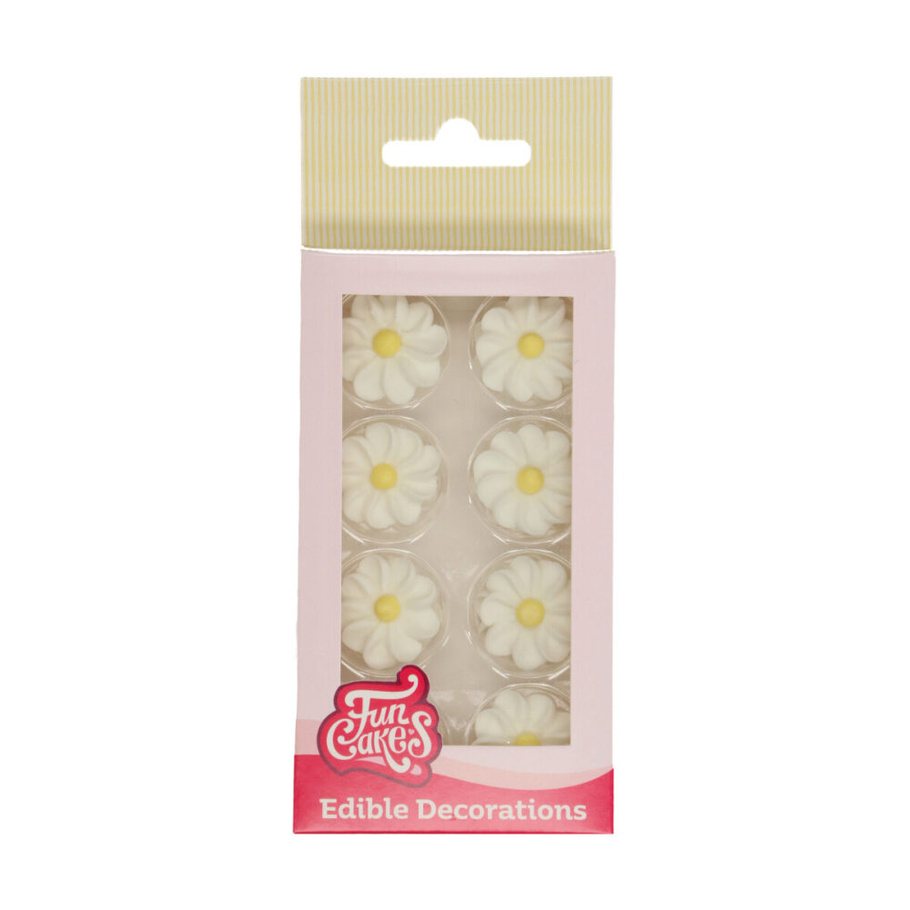 F50590 FunCakes Sugar Decorations White Daisies Set16 Suikerdecoratie Witte Madeliefjes