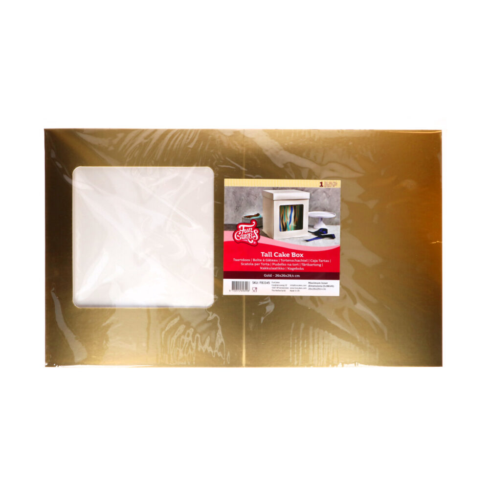 F83345 FunCakes Tall Cake Box Gold 26x26x29,4cm Tall Cake Box Goud