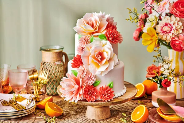 Wedding cake with edible wafer flowers