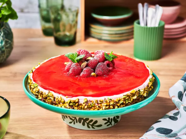 No Bake Bavarois Cake with Fruit and Pistachios